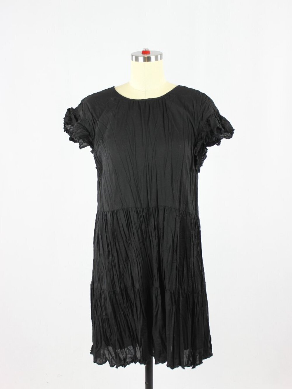 Aritzia WILFRED Sidonie Black Modal Twill Tiered A Line Babydoll Dress, Size S